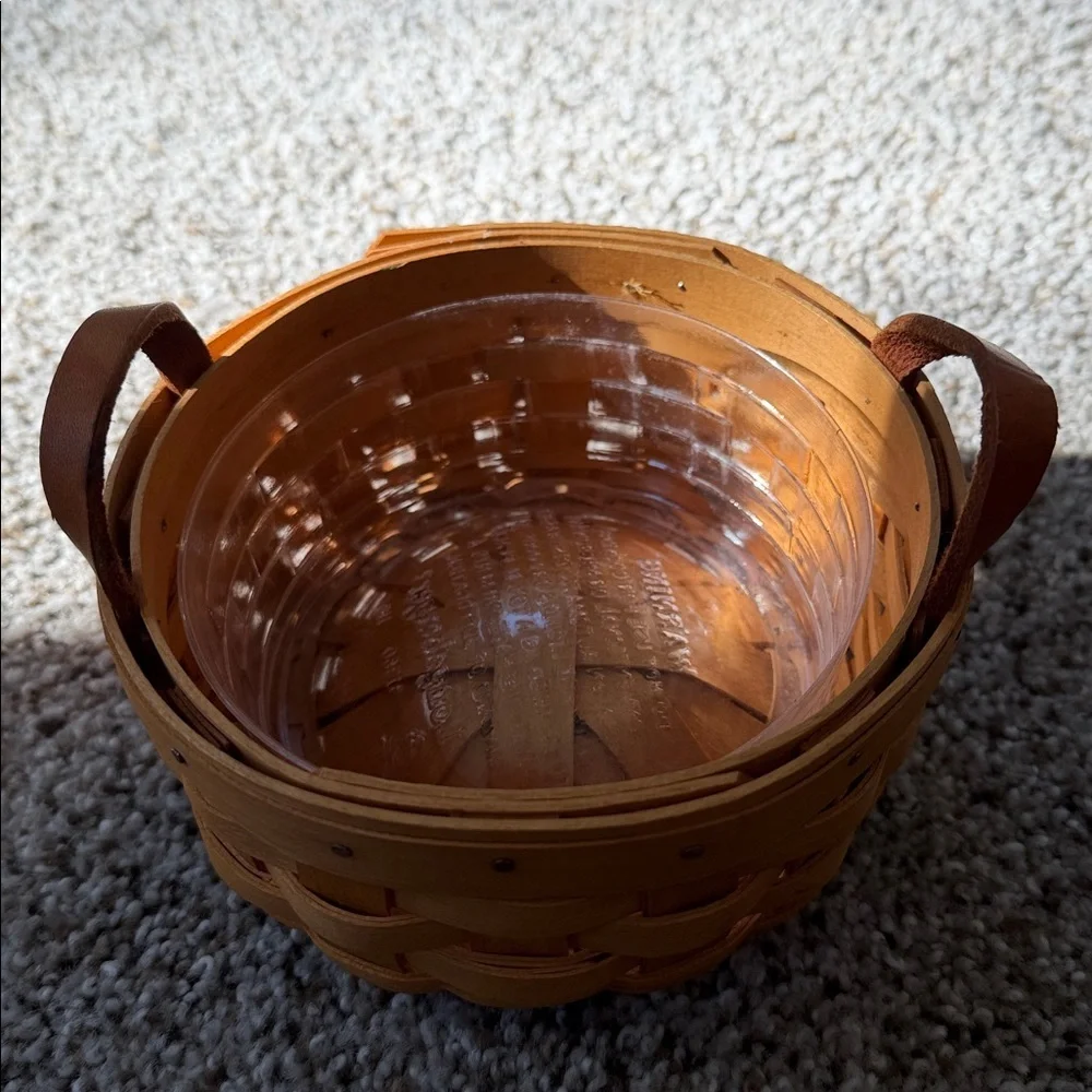 Set of Two Longaberger Baskets, Button Basket w/protector & Heritage Tea Basket